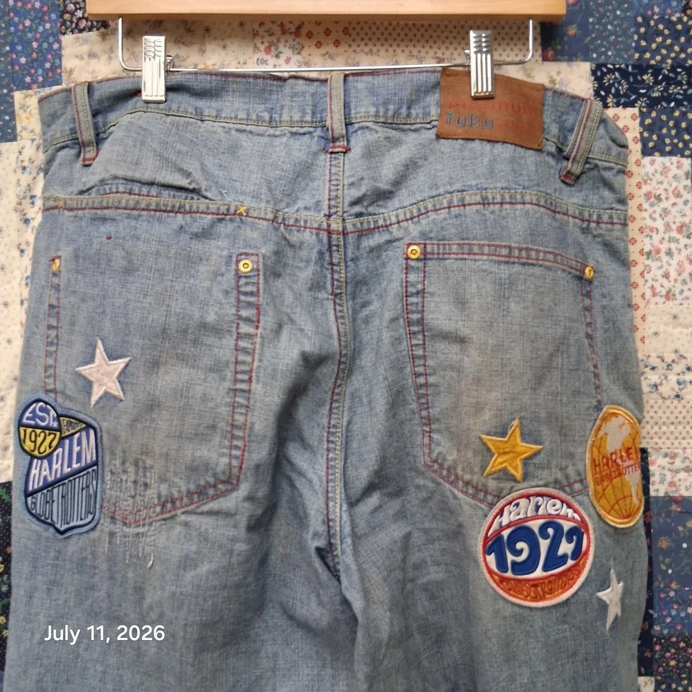 VTG Platinum Fubu Harlem Globetrotters Denim Jeans Size 38x34